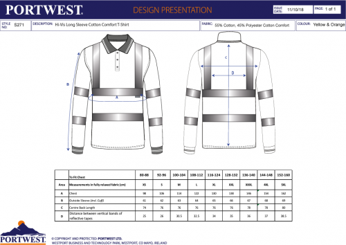Tricou polo cu maneci lungi Hi-Vis, galben, regular, Portwest